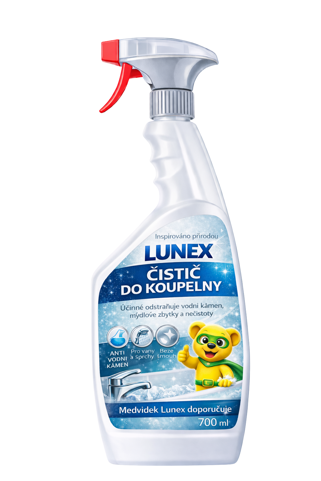 Lunex bathroom cleaner spray 700ml bottle – front label