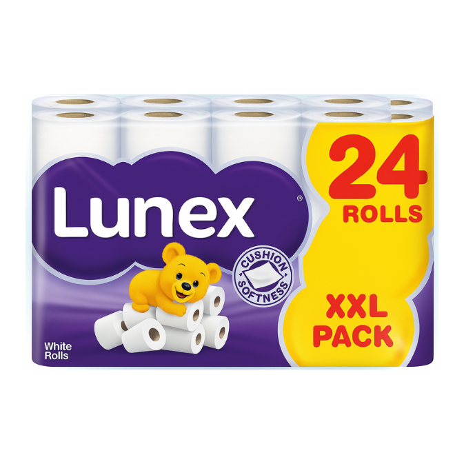 Lunex toilet paper 3-ply, 24 rolls XXL pack – white rolls (24-roll pack)