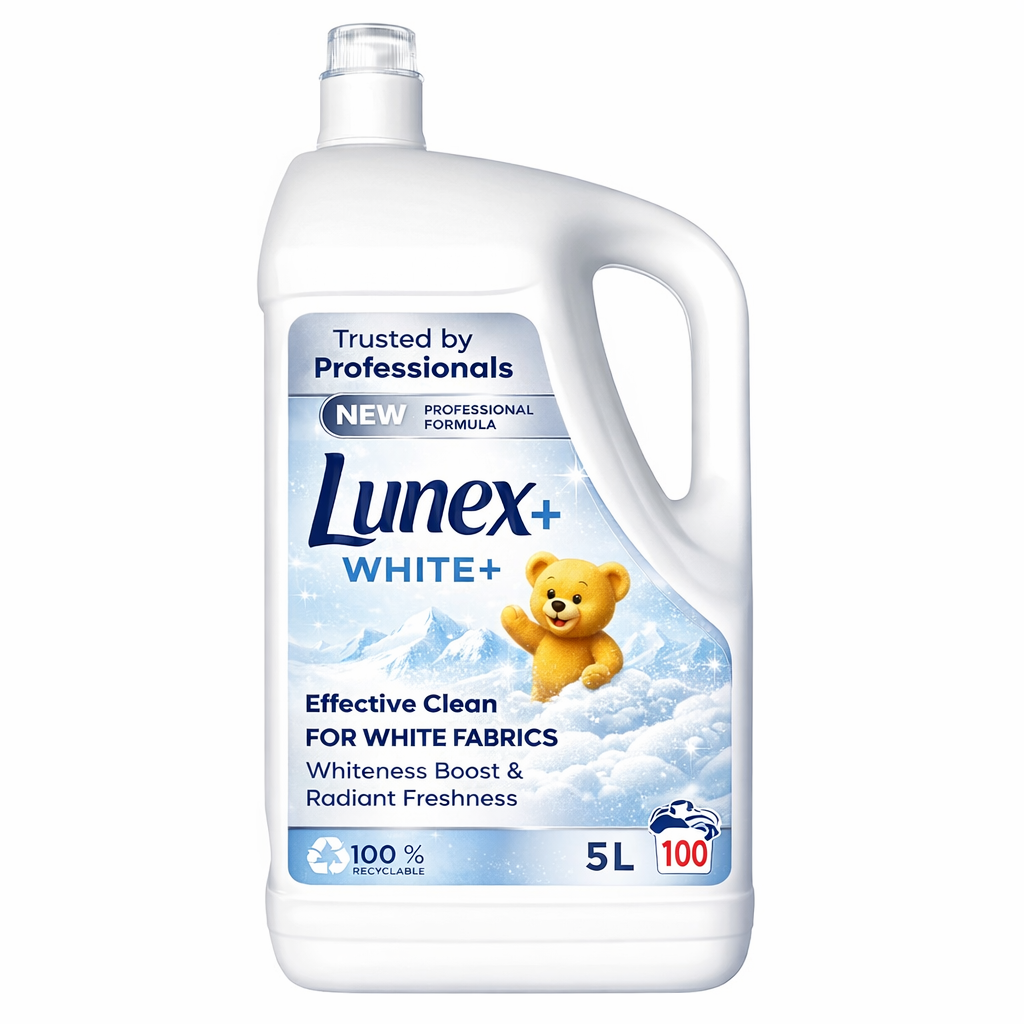 Lunex White+ laundry gel 5L bottle – front label